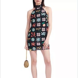 STAUD Sicily Black Flower embroidered sleeveless Mini Dress (SIZE 8)